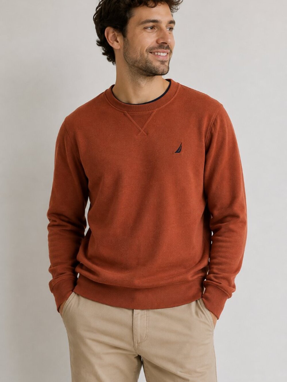 Nautica Navtech Men's XL Crewneck Sweater Burnt Orange Rust Pullover Ribbed